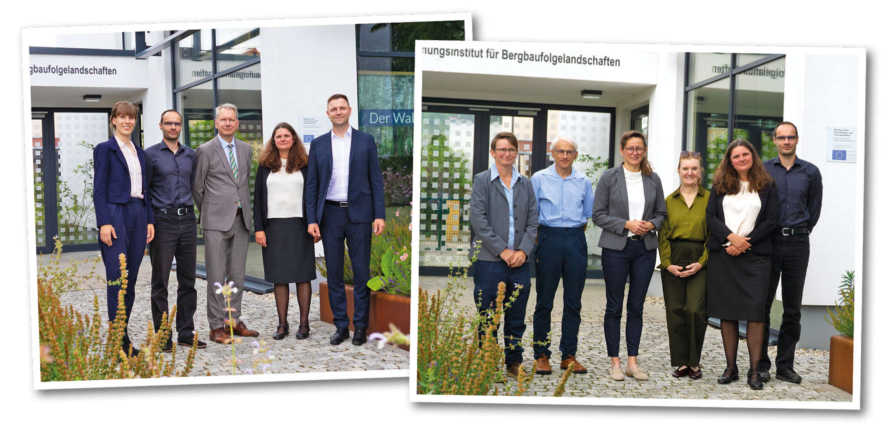 Bild Links: Anica Süßkind (FIB), Dr. Raul Köhler (FIB) , Dr. Carsten Leßner (MLEUV), Dr. Beate Zimmermann (FIB), Landrat Marcel Schmidt Bild Rechts: Dr. Anne Rademacher (FIB), Dr. Christian Hildmann (FIB), Ministerin Hanka Mittelstädt, Inge Sauerbier (MLEUV), Dr. Beate Zimmermann (FIB), Dr. Raul Köhler (FIB)
